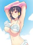 Safebooru - 1girl ;) and armpits arms up bikini black hair b